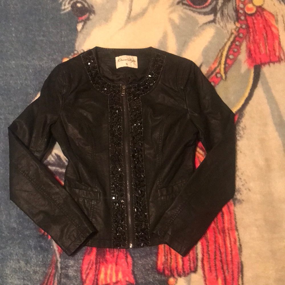 Orice Style beaded faux leather jacket